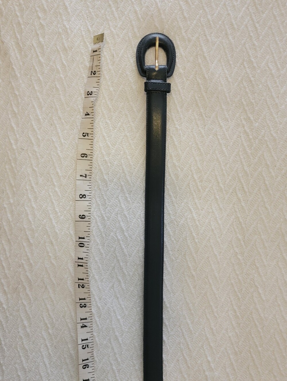 Vintage LEATHER SHOP Black Leather Belt with Gold Buckle